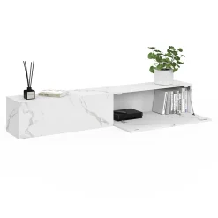 Meuble TV 180 cm suspendu ELIO 2 portes bois effet marbre