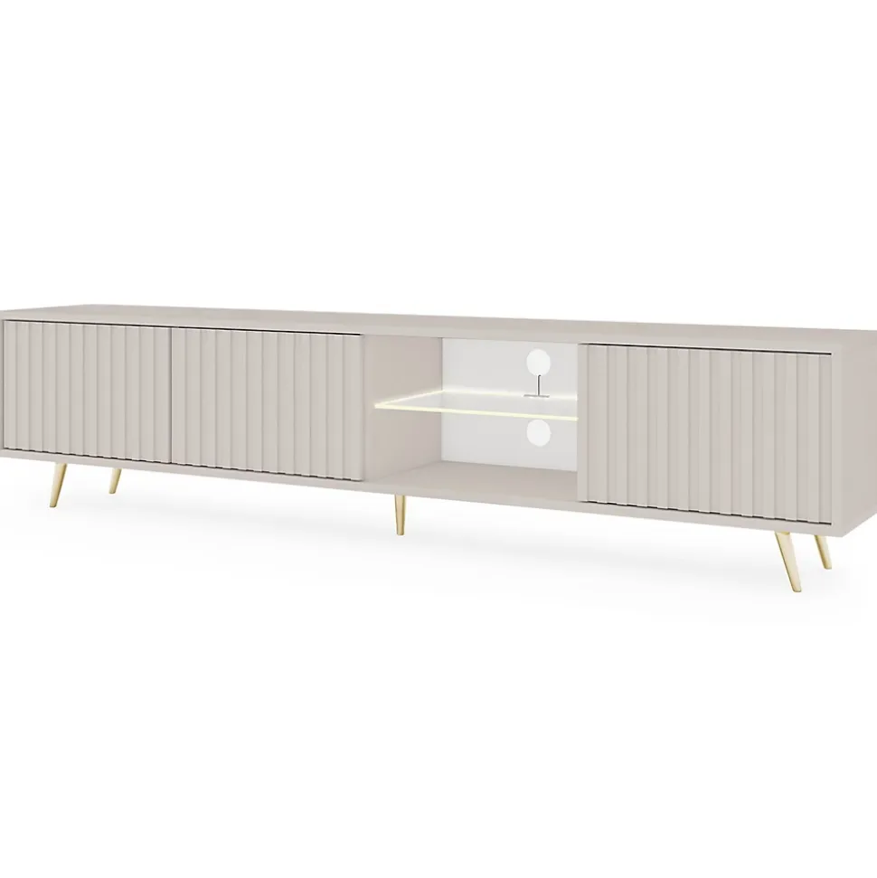 Meuble TV 175 cm taupe facades a lamelles BELLO