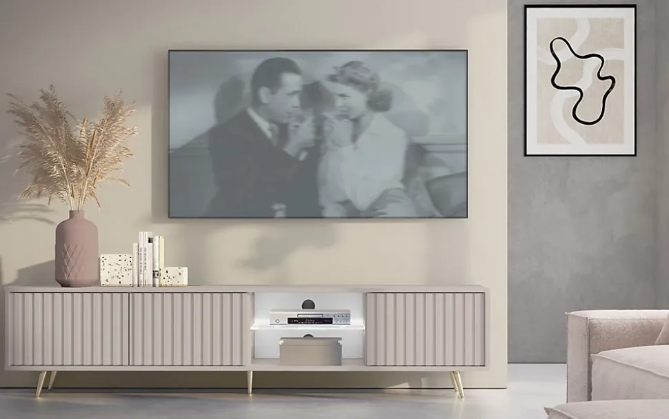 Meuble TV 175 cm taupe facades a lamelles BELLO