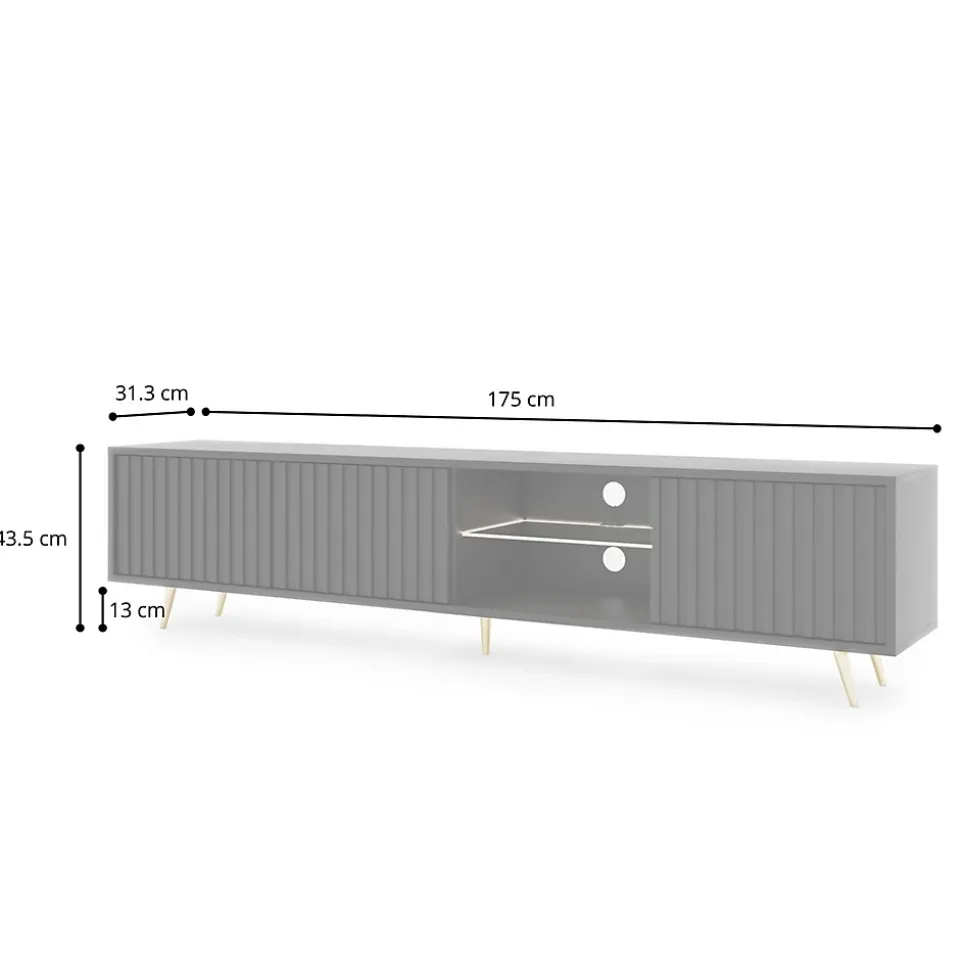 Meuble TV 175 cm taupe facades a lamelles BELLO