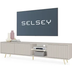 Meuble TV 175 cm taupe facades a lamelles BELLO