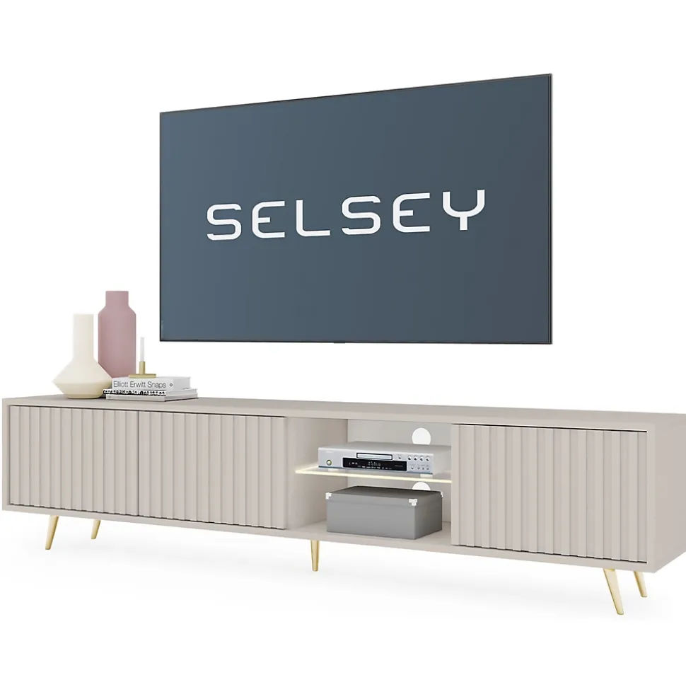 Meuble TV 175 cm taupe facades a lamelles BELLO