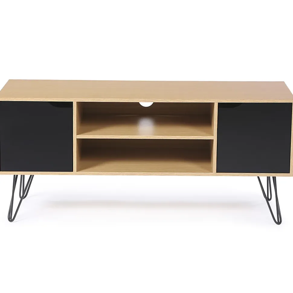 Meuble TV 113 cm vintage NOEMI pied épingle bois portes noires