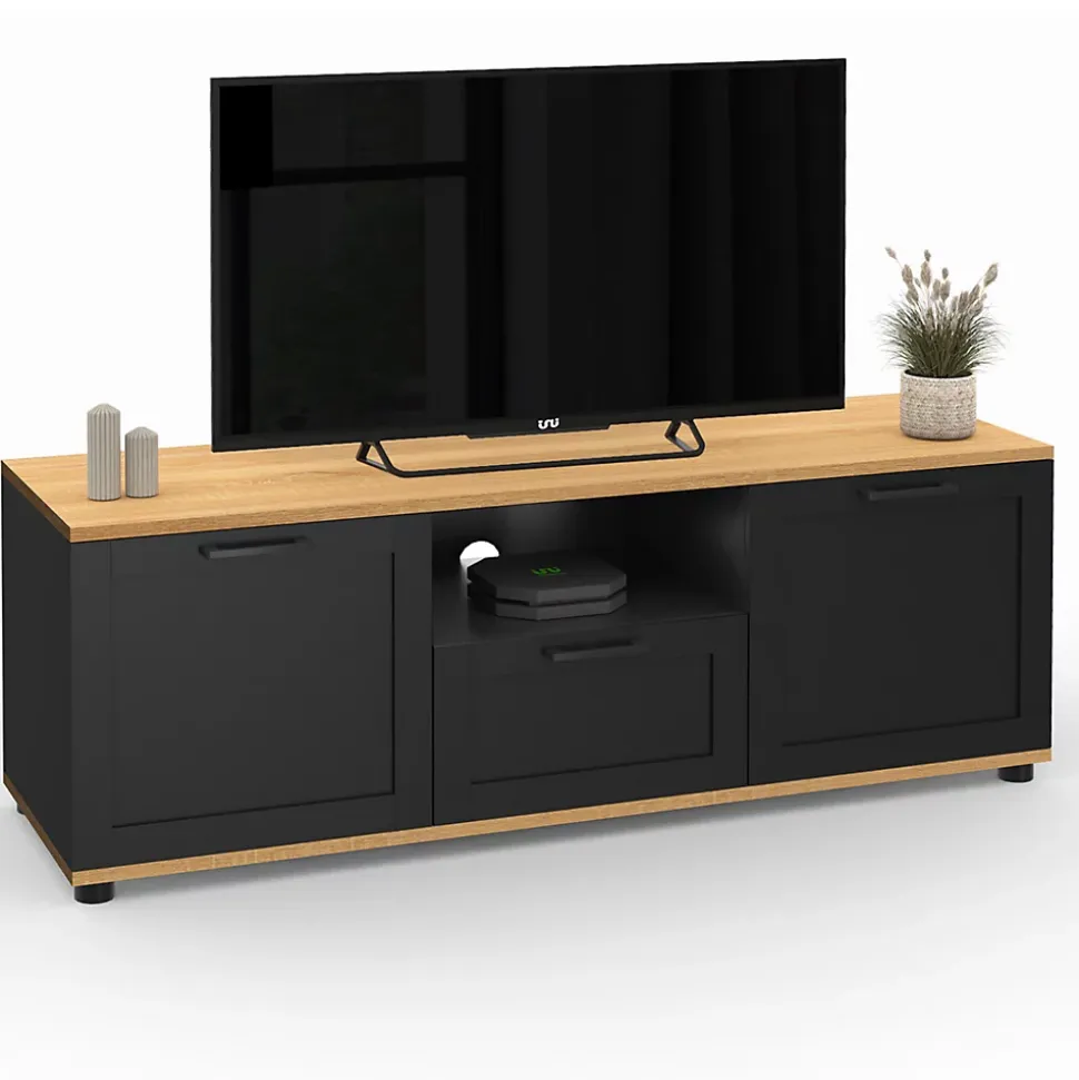 Meuble TV 110 cm VITO avec tiroir et niche noir et bois