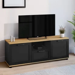 Meuble TV 110 cm VITO avec tiroir et niche noir et bois