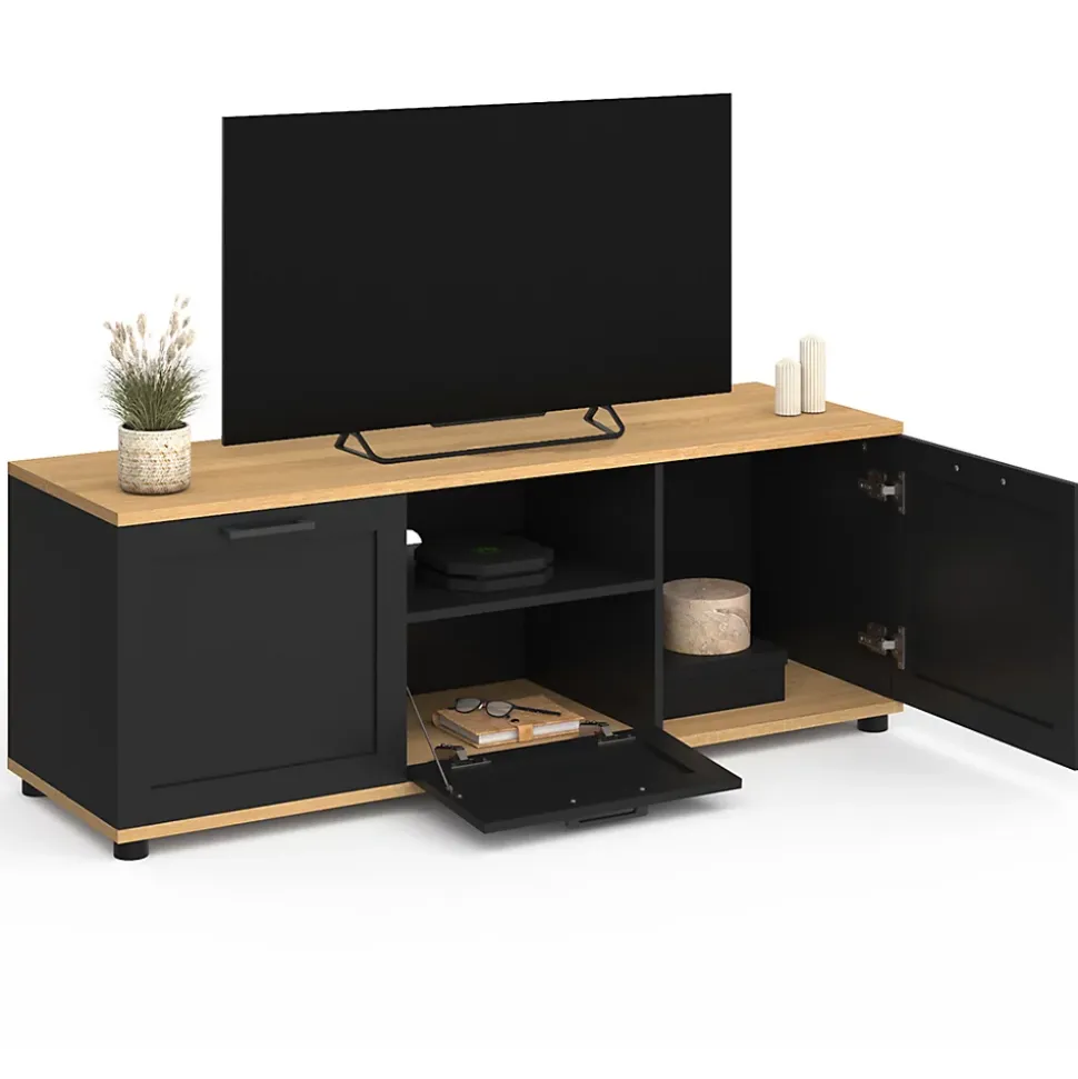 Meuble TV 110 cm VITO avec tiroir et niche noir et bois