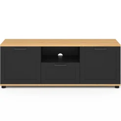 Meuble TV 110 cm VITO avec tiroir et niche noir et bois