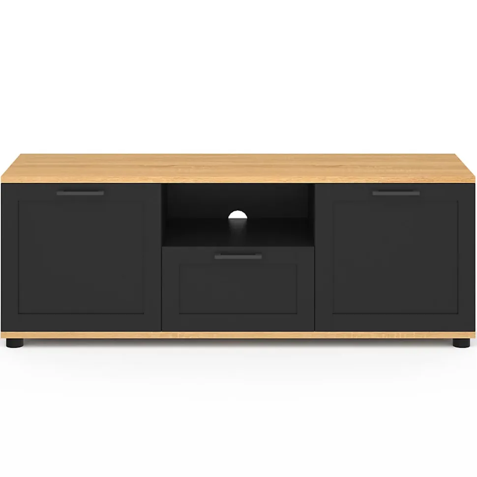 Meuble TV 110 cm VITO avec tiroir et niche noir et bois