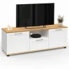 Meuble TV 110 cm VITO avec tiroir et niche blanc et bois