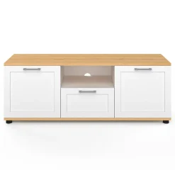 Meuble TV 110 cm VITO avec tiroir et niche blanc et bois