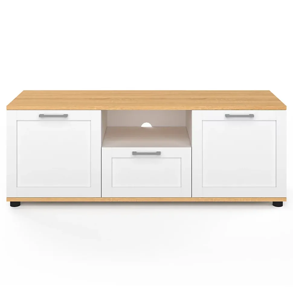 Meuble TV 110 cm VITO avec tiroir et niche blanc et bois