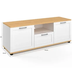 Meuble TV 110 cm VITO avec tiroir et niche blanc et bois