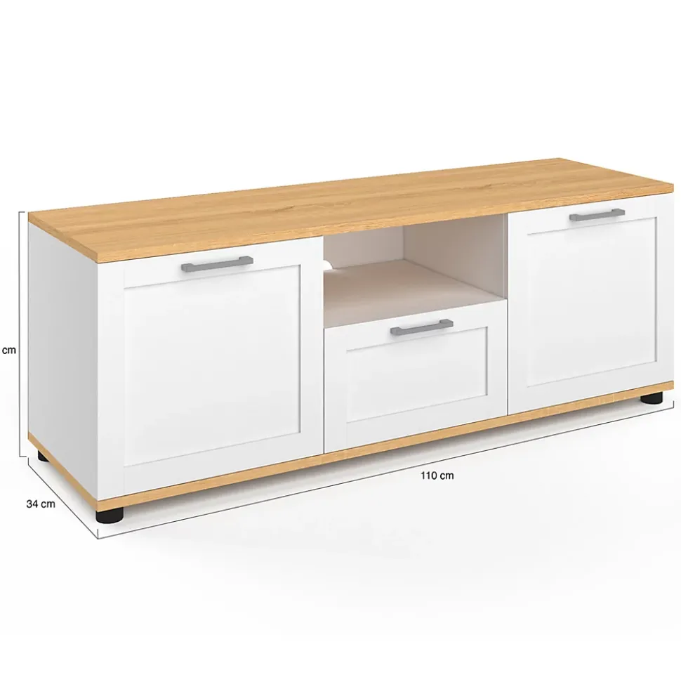 Meuble TV 110 cm VITO avec tiroir et niche blanc et bois