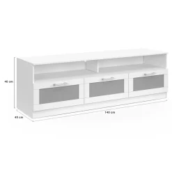 Meuble TV 140 cm VITO portes givrées blanc