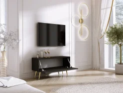Meuble TV : Noir Mat, Pieds Dorés, 100 x 52 x 32 cm