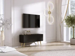 Meuble TV : Noir Mat, Pieds Dorés, 100 x 52 x 32 cm
