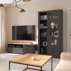 Meuble TV 1 porte 1 tiroir 150 cm Charlie Gris Anthracite