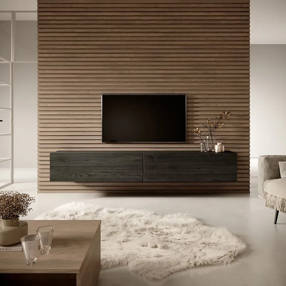 Meuble TV 2 portes 140 cm taupe Bisira