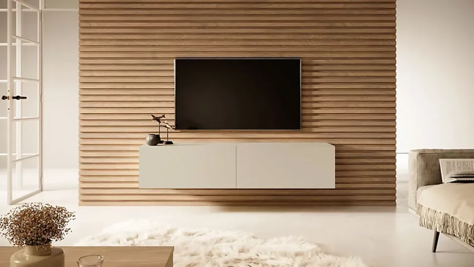 Meuble TV 2 portes 140 cm taupe Bisira