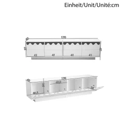 Meuble TV 4 Portes - Façades Ondulées et Étagères en Verre Trempé - MDF + PB - 170x45x40 cm - Blanc