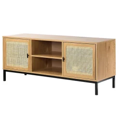 Meuble TV 2 Portes avec Cannage Rotin et 2 Niches L120cm - JAYA
