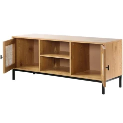 Meuble TV 2 Portes avec Cannage Rotin et 2 Niches L120cm - JAYA