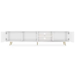 Meuble TV 3 portes blanc LED 175 cm pieds dorés BELLO