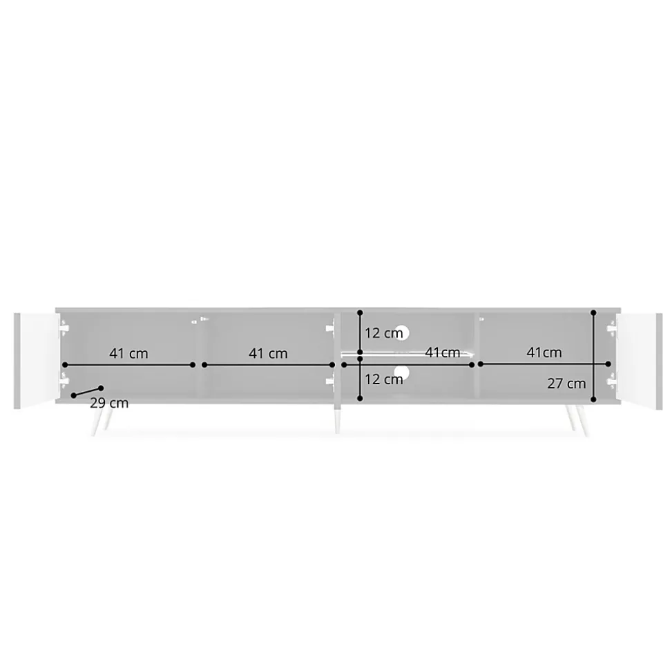 Meuble TV 3 portes blanc mat LED 175 cm pieds noirs BELLO
