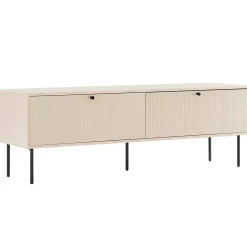 Meuble TV 2 portes en acier et MDF décor mélaminé 150 cm beige Oviala