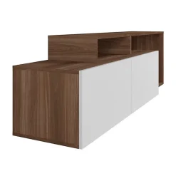 Meuble TV 50 Pouces - ACTUAL DIFFUSION - 2 Abattants - Blanc et Châtaignier - L 164 x H 46.5 cm