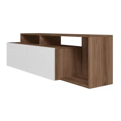 Meuble TV 50 Pouces - ACTUAL DIFFUSION - 2 Abattants - Blanc et Châtaignier - L 164 x H 46.5 cm