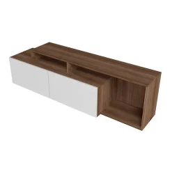 Meuble TV 50 Pouces - ACTUAL DIFFUSION - 2 Abattants - Blanc et Châtaignier - L 164 x H 46.5 cm