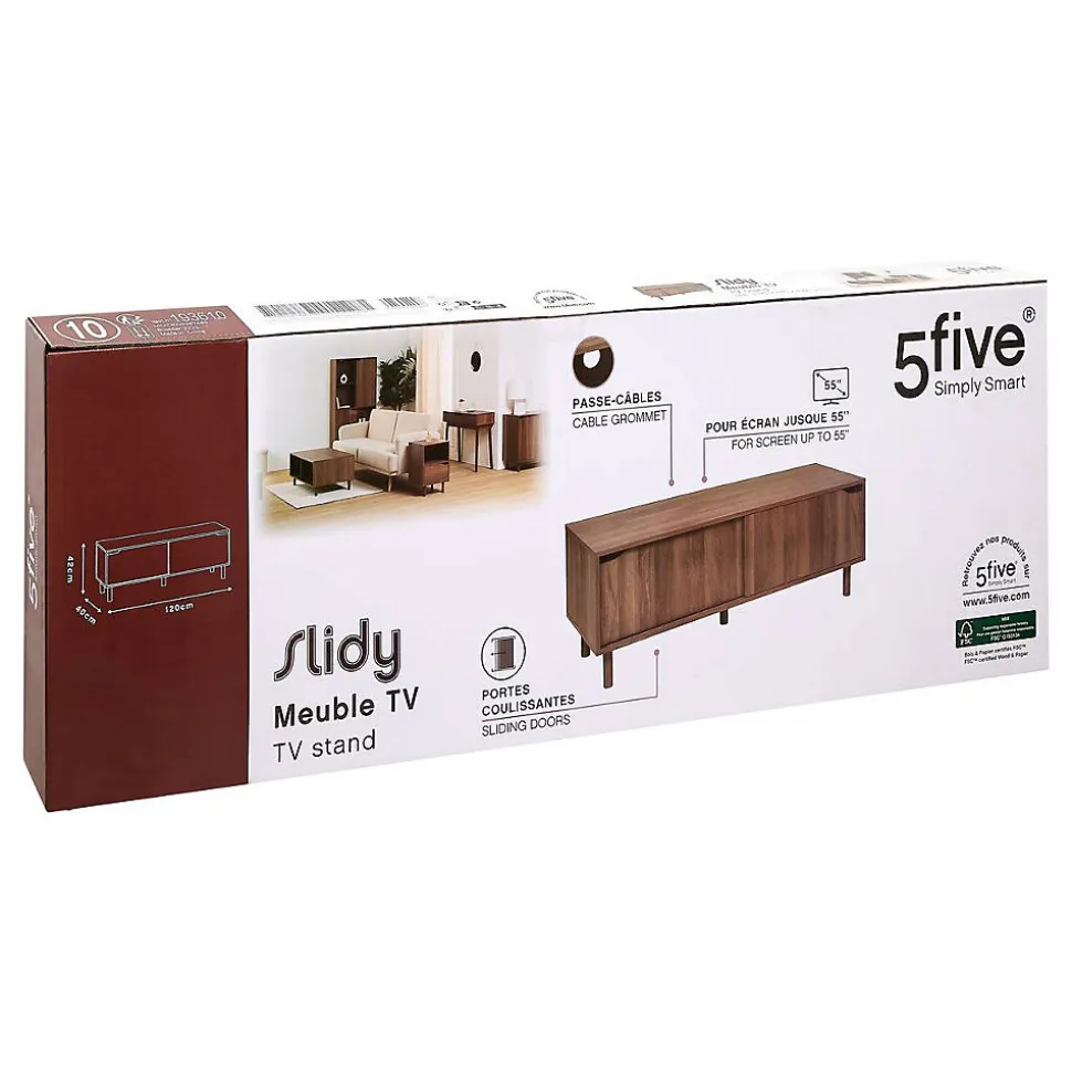 Meuble TV 2 étagères Slidy bois foncé - Marron- 5five