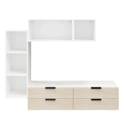 Meuble TV 4 tiroirs blanc et effet chêne GoodHome Atomia H. 150 x L. 225 x P. 37 cm
