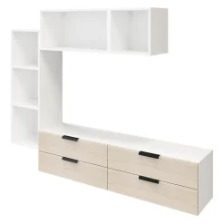 Meuble TV 4 tiroirs blanc et effet chêne GoodHome Atomia H. 150 x L. 225 x P. 37 cm