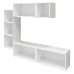 Meuble TV 4 tiroirs blanc et effet chêne GoodHome Atomia H. 150 x L. 225 x P. 37 cm