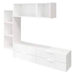 Meuble TV 4 tiroirs blanc GoodHome Atomia H. 150 x L. 225 x P. 37 cm