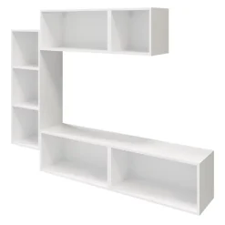 Meuble TV 4 tiroirs blanc et anthracite brillant GoodHome Atomia H. 150 x L. 225 x P. 37 cm