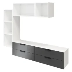 Meuble TV 4 tiroirs blanc et anthracite brillant GoodHome Atomia H. 150 x L. 225 x P. 37 cm