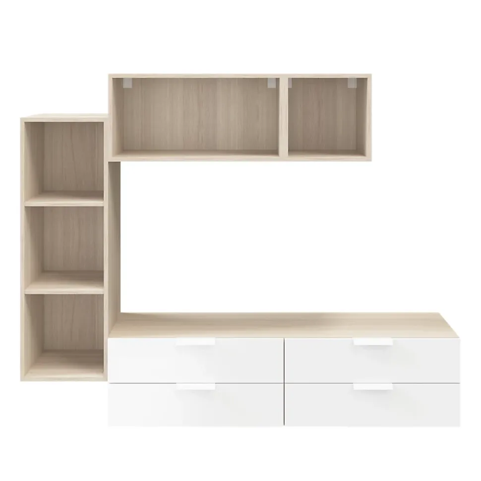 Meuble TV 4 tiroirs effet chêne et blanc GoodHome Atomia H. 150 x L. 225 x P. 37 cm
