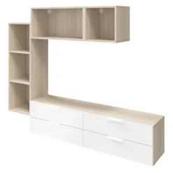 Meuble TV 4 tiroirs effet chêne et blanc GoodHome Atomia H. 150 x L. 225 x P. 37 cm