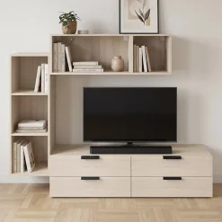 Meuble TV 4 tiroirs effet chêne GoodHome Atomia H. 150 x L. 225 x P. 37 cm
