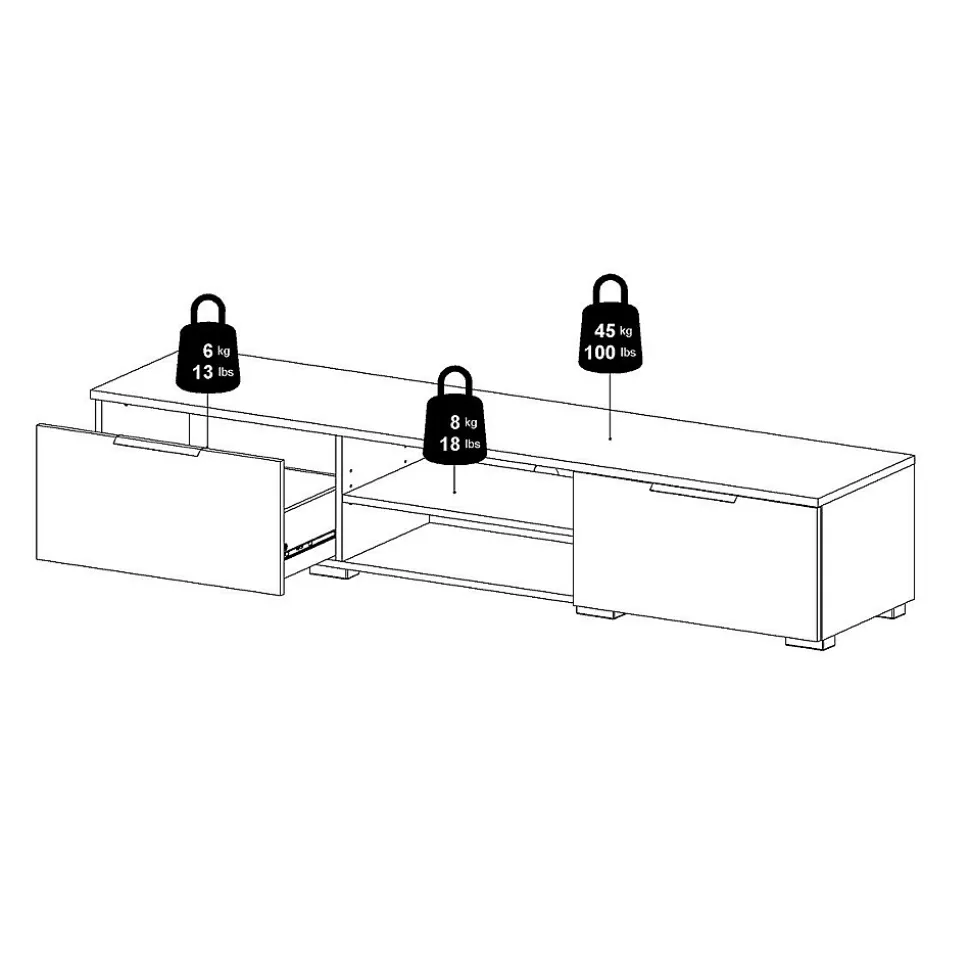 Meuble TV 2 tiroirs et 2 niches L173 cm - BILLIE