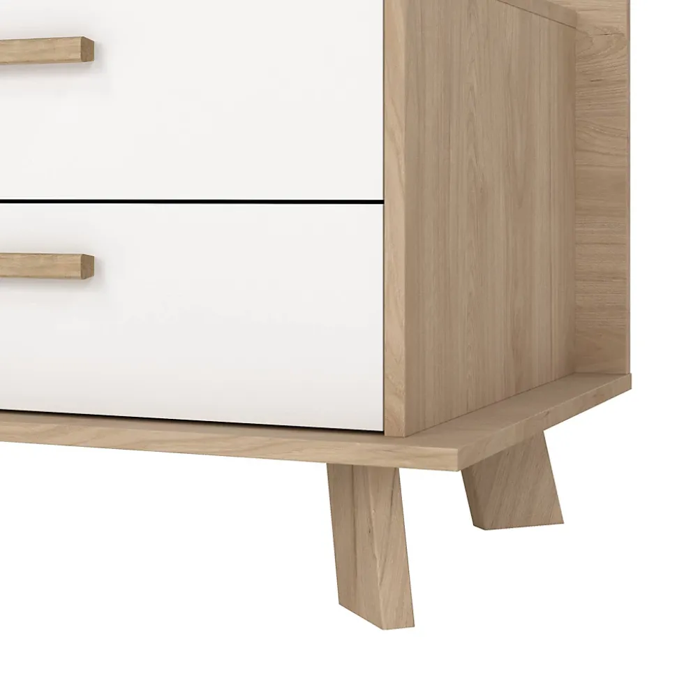 Meuble TV Agathis, Buffet de salon, Armoire basse pour TV, Base murale de rangement, 182x51 h62 cm, Chêne clair et Blanc