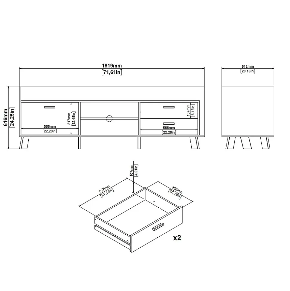 Meuble TV Agathis, Buffet de salon, Armoire basse pour TV, Base murale de rangement, 182x51 h62 cm, Chêne clair et Blanc