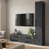 Meuble TV anthracite avec 4 tiroirs et 3 portes GoodHome Atomia H. 225 x L. 187,5 x P. 35 cm