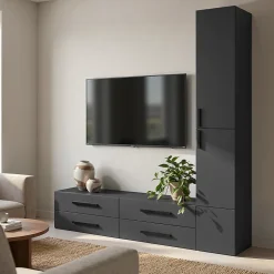 Meuble TV anthracite avec 4 tiroirs et 3 portes GoodHome Atomia H. 225 x L. 187,5 x P. 35 cm