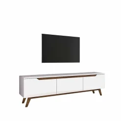 Meuble TV Apatite, Buffet de salon, Armoire basse pour TV, Base murale de rangement, 180x35h49 cm, Blanc et Noyer