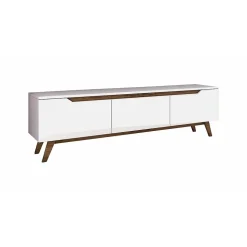 Meuble TV Apatite, Buffet de salon, Armoire basse pour TV, Base murale de rangement, 180x35h49 cm, Blanc et Noyer