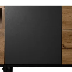 Meuble TV avec 2 Compartiments ouverts et 2 Tiroirs - MDF et Métal - 180x38x50 cm - Naturel